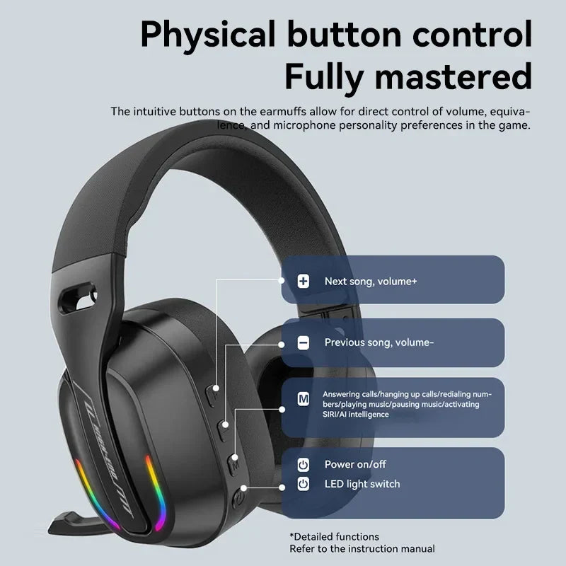 Gaming Headset Bluetooth 5.4 Cordless RGB Low Latency