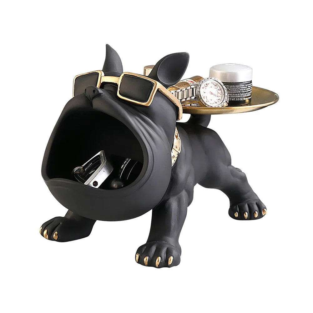 Resin Bulldog Storage Sculpture - Trendy Key Holder & Candy Tray for Household Decor