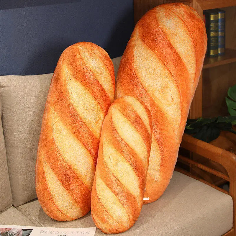 Plush French Bread Pillow - Plush Stuffed Food Decor, Fun Party Prop for Kids, Cozy Sleeping Companion, Unique Room Gift