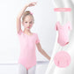 Plush girls' ballet leotard - short sleeve v-neck ruched, cotton knit, for dance practice and classic classes