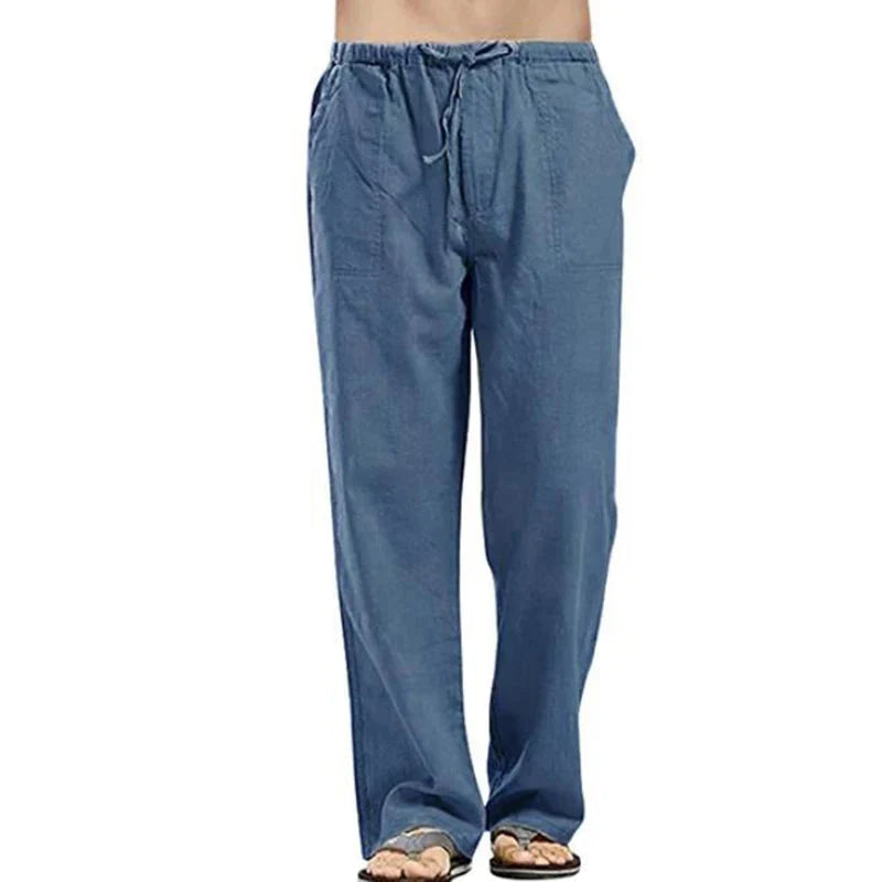 Color Solid Multi-Pocket Linen Men Pants - Casual Breathable Summer Trouser, Large Size