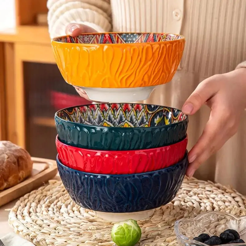 Bohemian Ceramic Bowls Kit Floral Serving Bowls Multi-Use