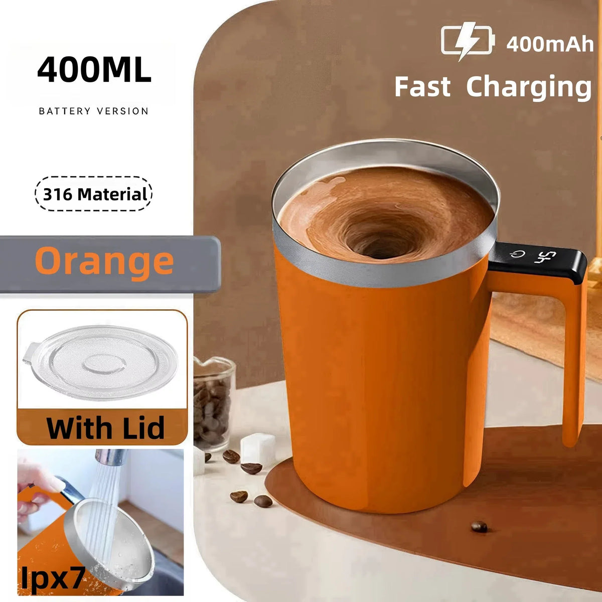 Self Stirring Mug 380ML Stainless Steel Interior USB Battery-Powered Motor-Driven Coffee Cup Back To Work 2025 IP67 Water-Resistant