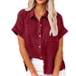 Shirt Linen Short Sleeve Casual Loose Fit Blouse Fresh Sweet Style Polyester Fabric