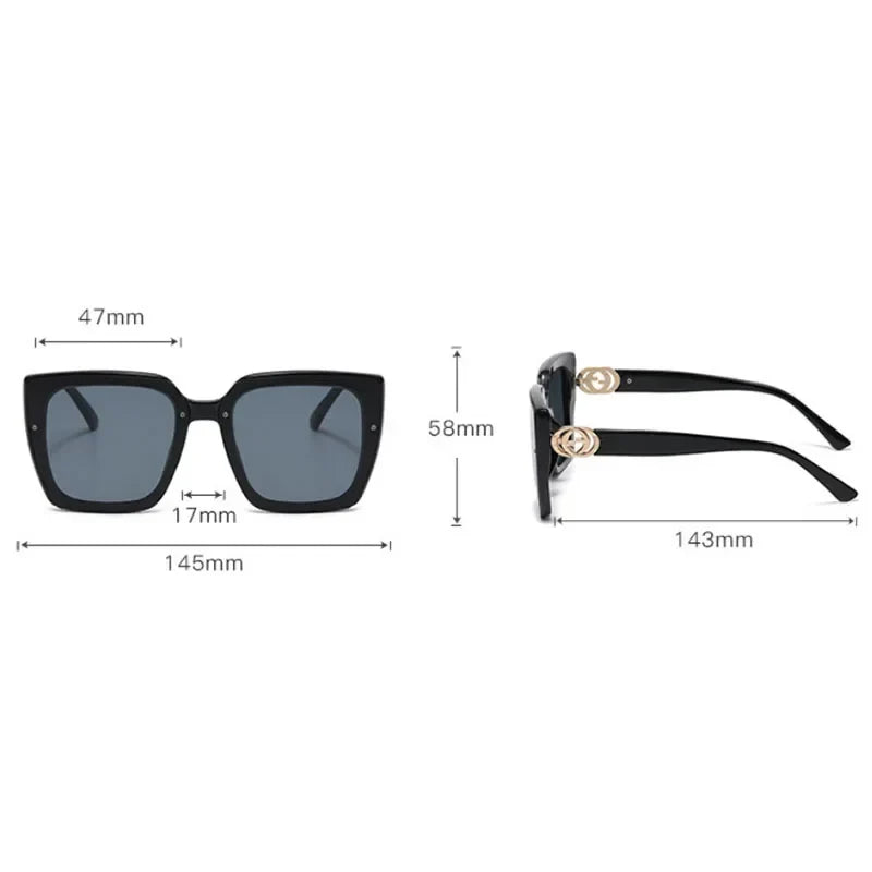 Frame Large Square Sunglasses Women Designer UV400 Travel Eyewear Outdoor Fashion