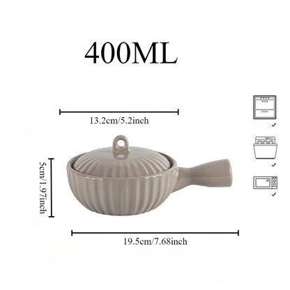 Single Ceramic Handle Bowl With Lid Japanese Style