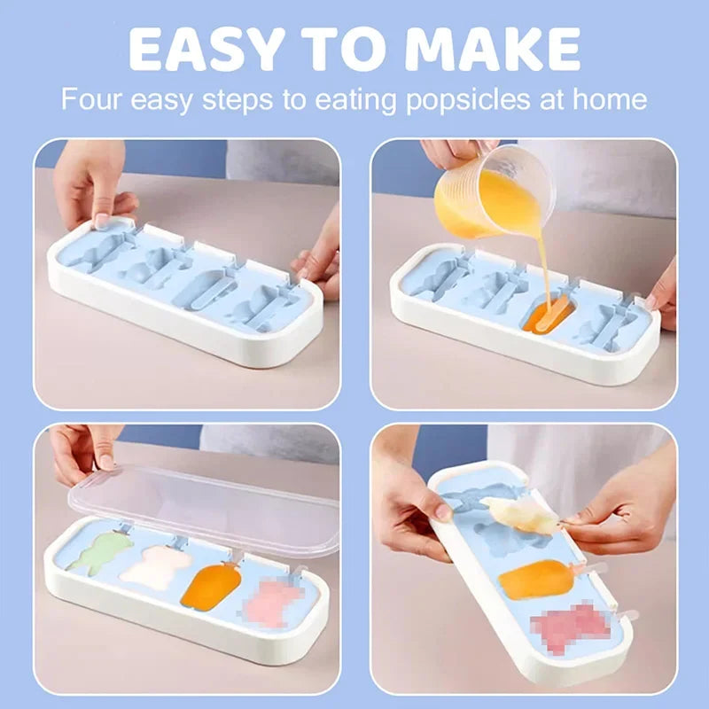 Silicone Mini Popsicle Molds Kit for Kids, BPA Free Reusable Ice Pop Maker, Simple Release and Dishwasher Safe