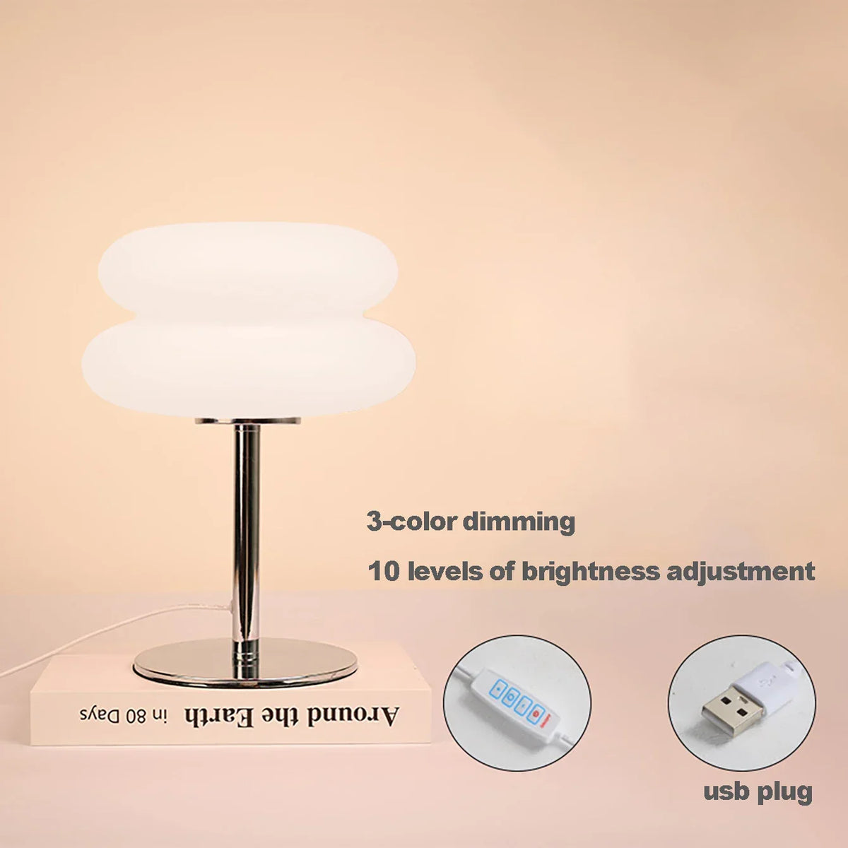 Lamp Table Cream Plastic Lampshade Mushroom Bedside Lamp Fall 2025 Tri Color Dimming USB LED Included Cozy Ambient