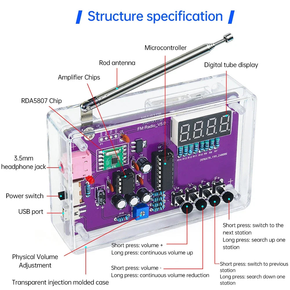 DIY FM Radio Kit 87-108MHz Flexible Frequency Soldering Practice Kit Back to School 2026 Gift