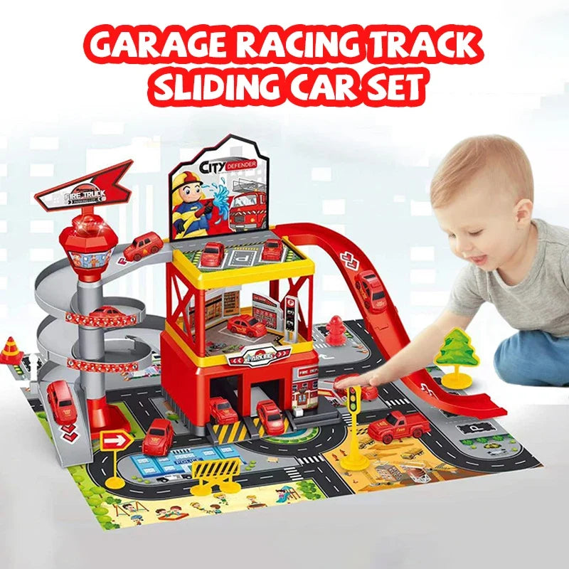 Garage Multi-Storey Racing Track with Cars - Interactive Parking Toy for Boys