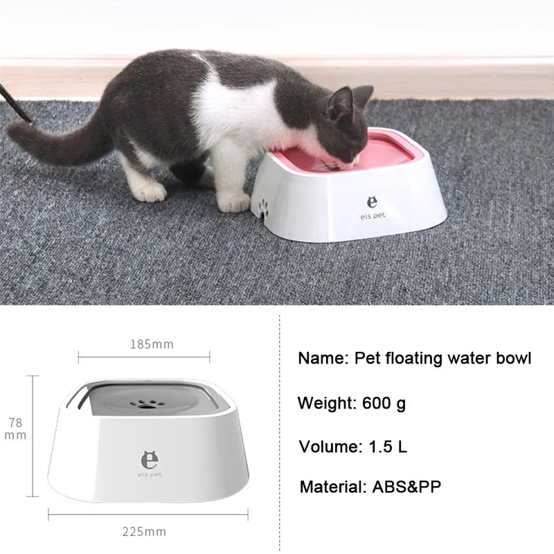 Drinking Dog Water Bowl - 1.5L Non-Wetting Cat Bowl, Spill-Proof Plastic Dispenser for Pets