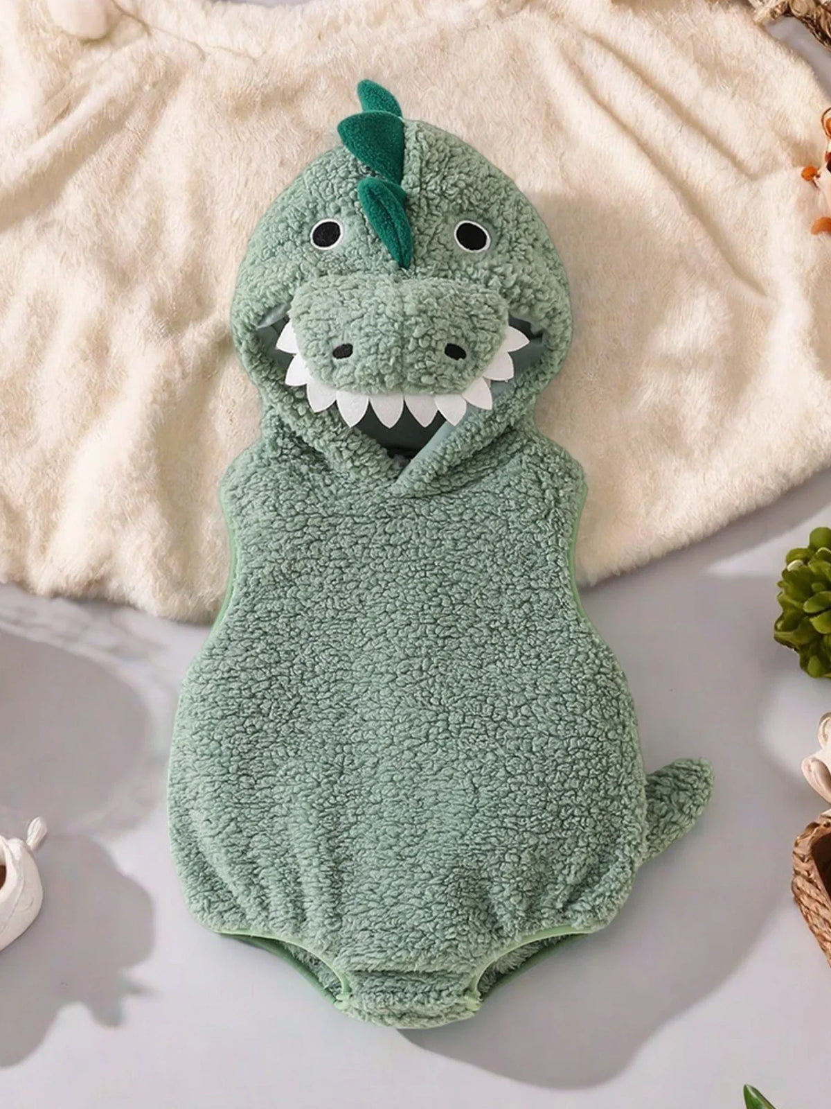 Dinosaur Baby Halloween Romper Plush Hooded Sleeveless