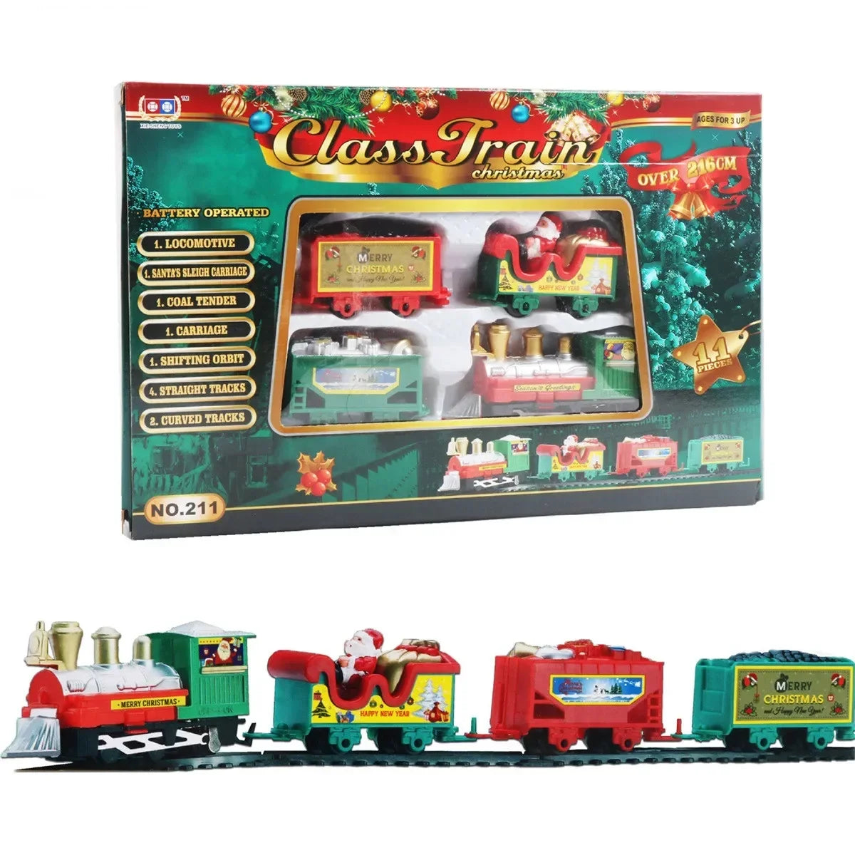 Eco-Friendly Christmas Motor-Driven Train Kit - Track for Kids, Safe Holiday Gift & Tree Decoration with Santa Theme 216cm (85 inch)
