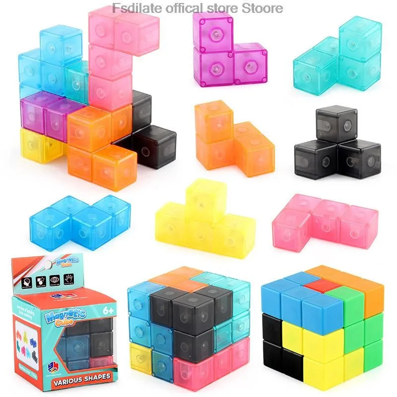 Magnetic Removable Cube Building Blocks - Educational Fidget Puzzle Toy for Kids, Fun Gift for Early Learning