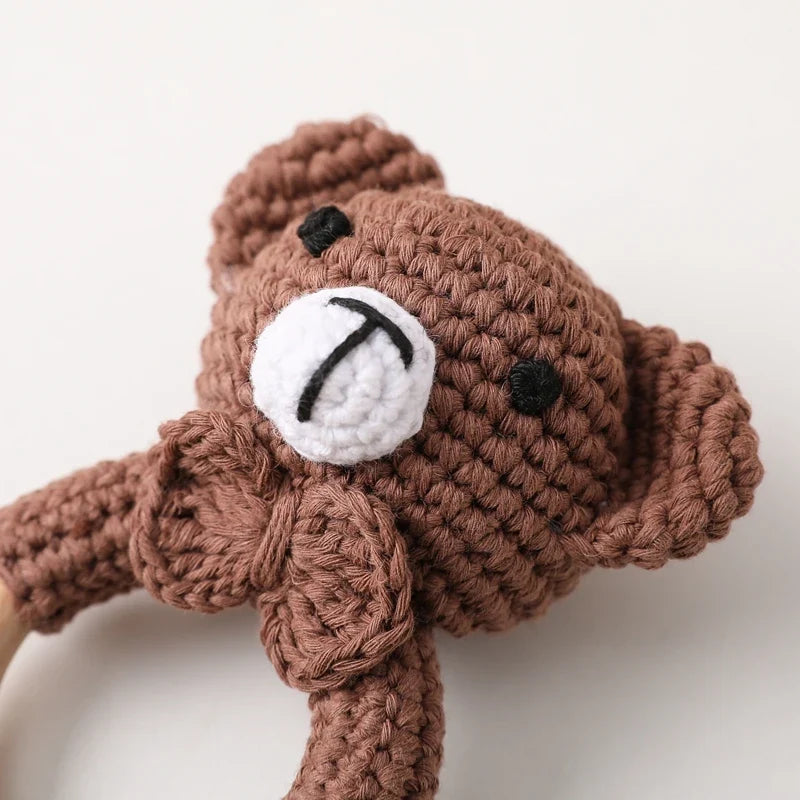 Bear Crochet Teether Rattle Ring Newborn Sensory Toys