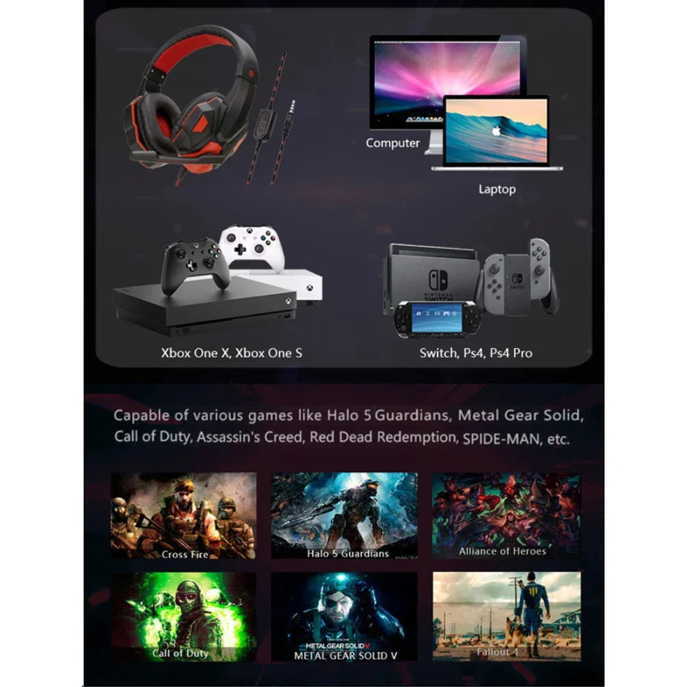 Gaming Headset Wired Noise Cancelling Microphone Flexible
