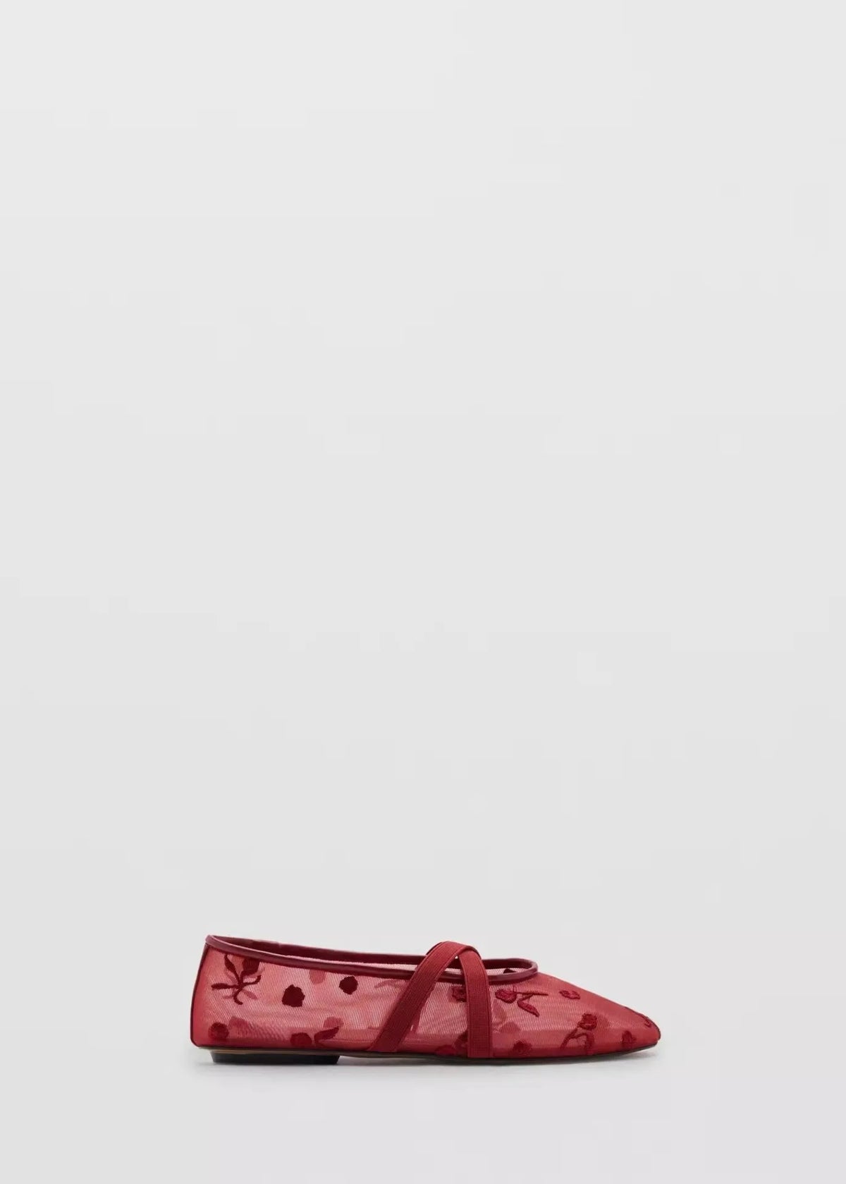 Light Women Ballet Flats - Mary Jane, Embroidered Mesh