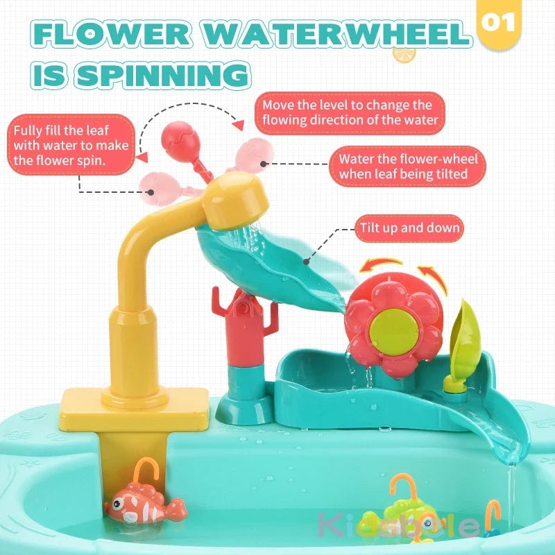 Kids Electric Kitchen Sink Toy with Running Water, Play Utensils, and Multi-Color Design for Pretend Cooking-3