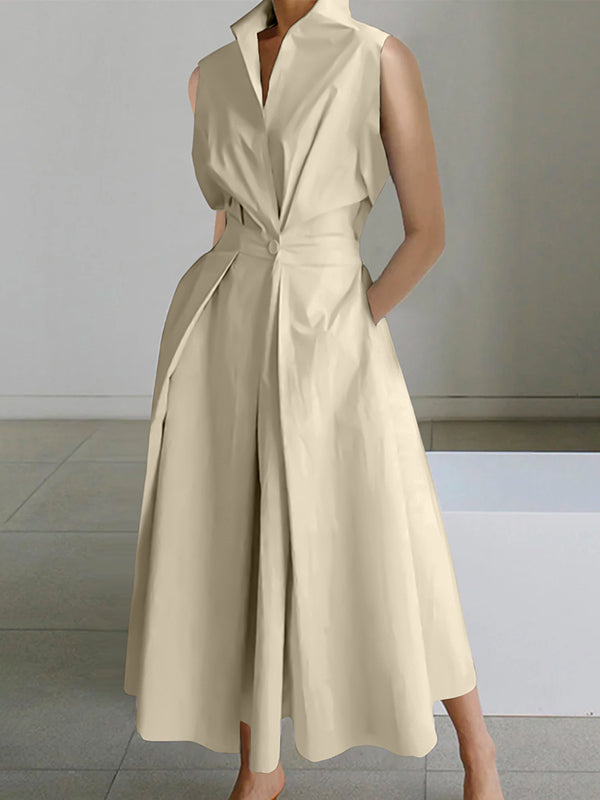 Variant image for Elegant White Dress with Shirt Collar, Versatile Women's Dress for Formal and Casual Occasions-6