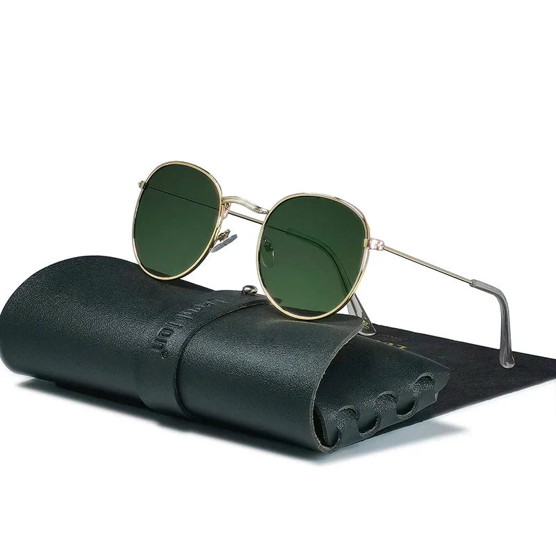 Round Retro Sunglasses for Men/Women Deluxe UV400 Metal Vintage Eyewear No Leather Case