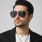 Timeless Big Pilot Sunglasses for Men - Deluxe Metal Black Aviation Shades UV400