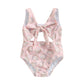 Plush Toddler Girls' One-Piece Swimsuit - Floral Print Bow-Tie Detail, Polyester, For Summer