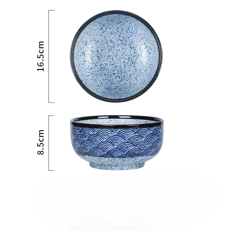 Wave Qinghai Noodle Bowl Hand Painted Vintage Ceramic Bowl