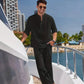 Men's Cotton Linen Shirt Two-Piece Kit Casual Henley Long Sleeve Vacation Beach Wear