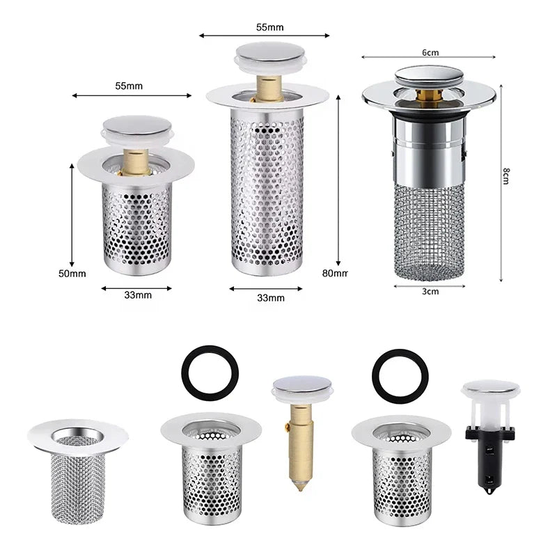 Pop-Up Drain Stopper Basin Hair Catcher Stainless Steel Filter Anti-Odor Fall 2026 Household Upgrade