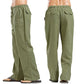 Color Solid Multi-Pocket Linen Men Pants - Casual Breathable Summer Trouser, Large Size