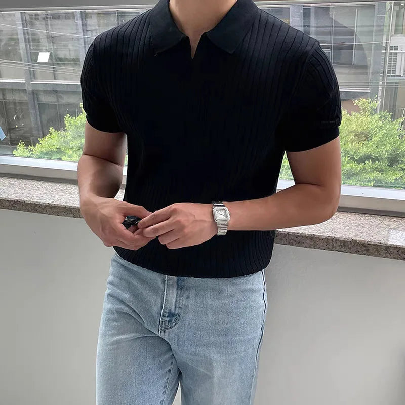 Fast-dry men's golf polo shirt - slim fit short sleeve, polyester, for sports and casual wear
