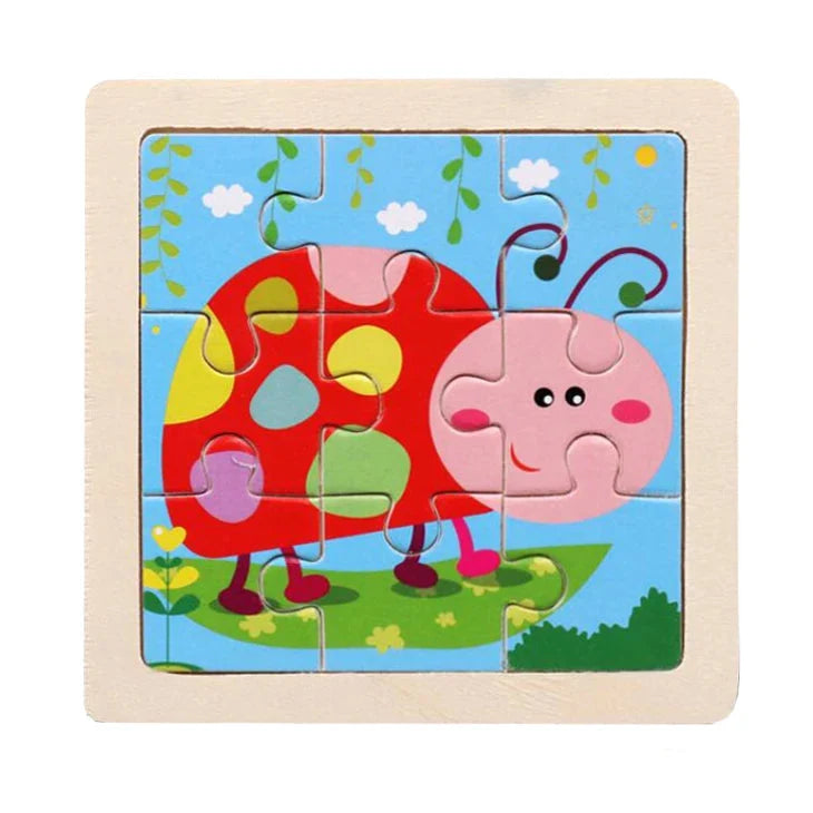 Wooden Kids Jigsaw Puzzle - Montessori Cartoon Animal Vehicle Educational Toy for Children
