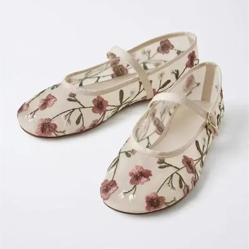 Womens Breathable Ballet Flats - Mary Jane, Mesh, Summer