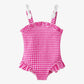 Fast-Dry Unisex Kids Swimsuit - One-Piece Gingham Plaid, Polyester, For Summer Vacation