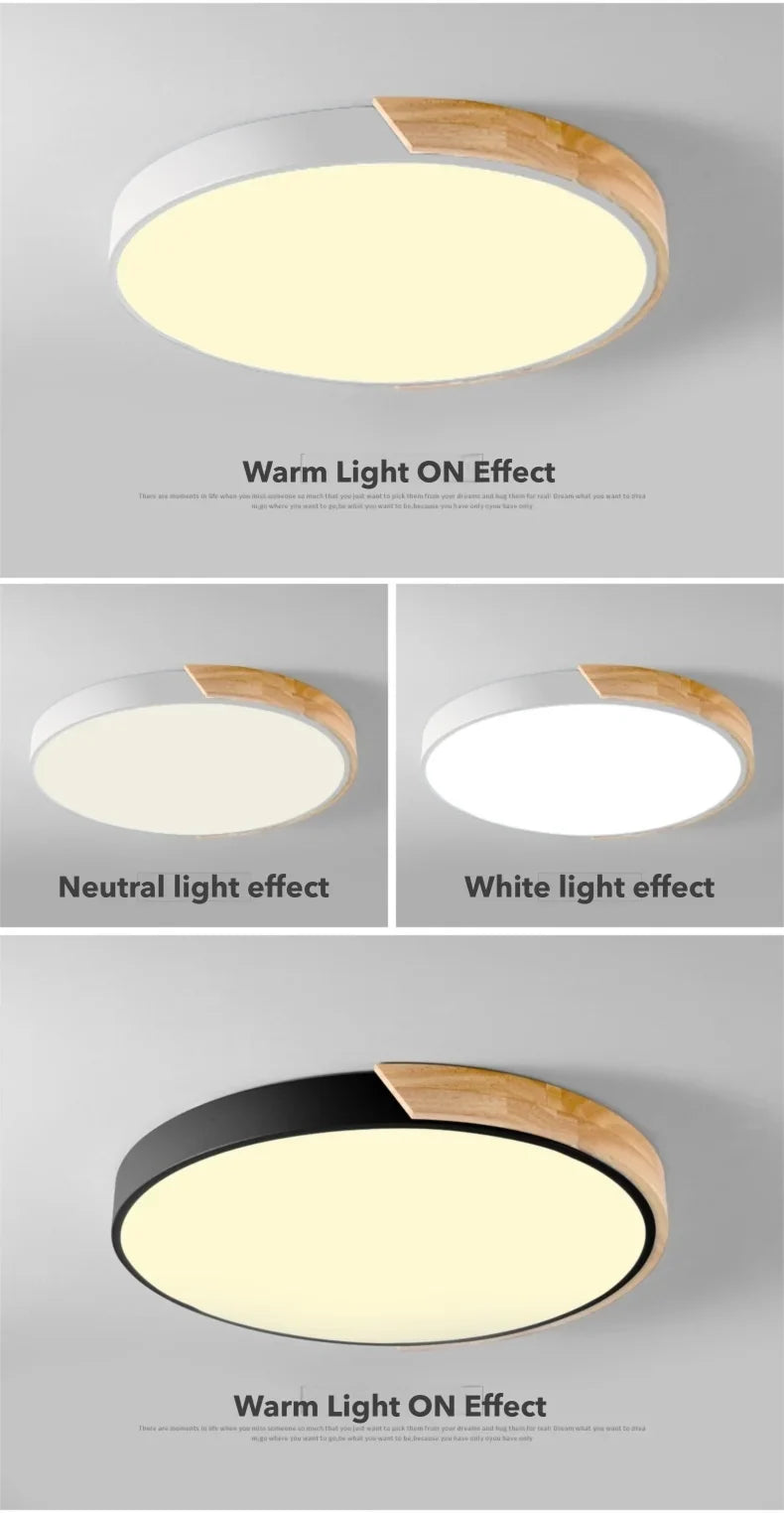 Japandi Led Ceiling Light Scandinavian Wood Contemporary Plush Glow Diffuser