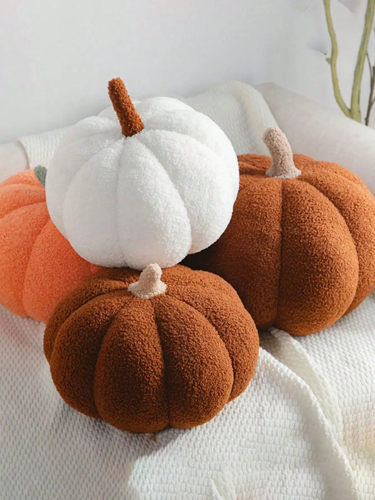 Cozy Sherpa & Boucle Throw Pillow for Fall & Halloween Household Decor, Ideal Gift for Kids and Babies – Plush Pumpkin Cushion