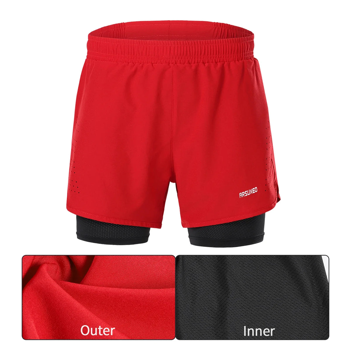 men's Stretchy 2-in-1 running shorts - longer liner, polyester blend, for jogging and gym