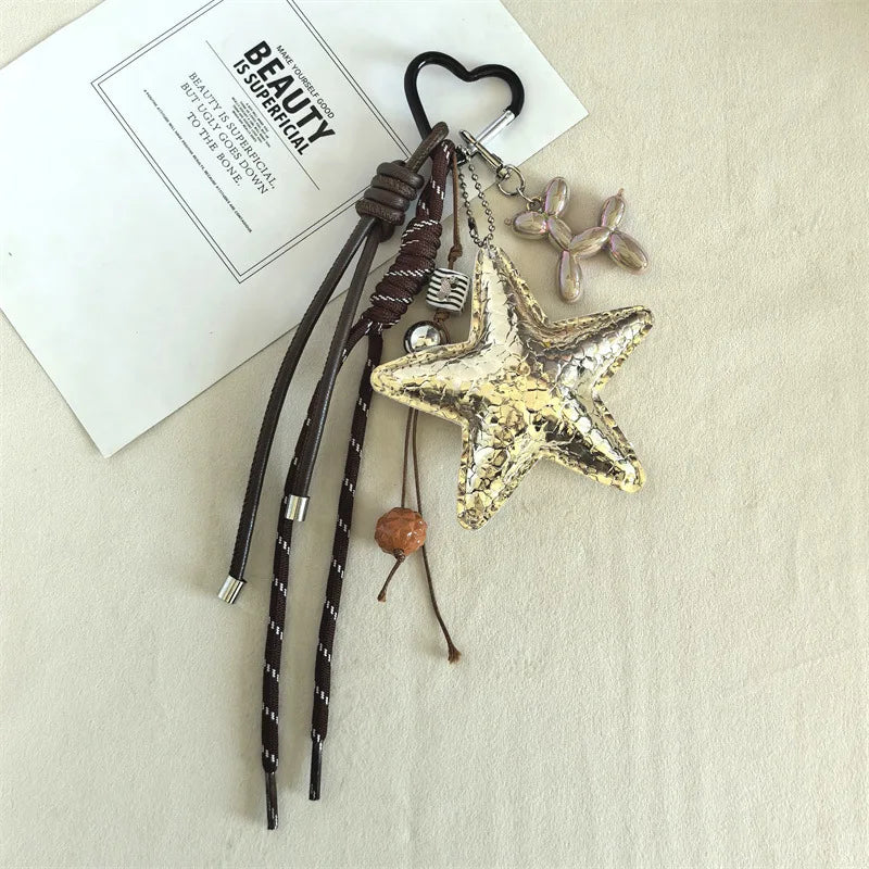 Leather Y2K Star Keychain Dachshund Bag Charm Anti Lost