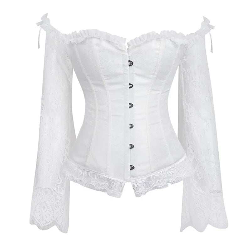 Women's Supportive Corset Top - Off Shoulder, Lace Satin