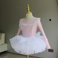 Light girls ballet leotard set - puff-sleeve top, tulle tutu skirt, polyester, for dance class