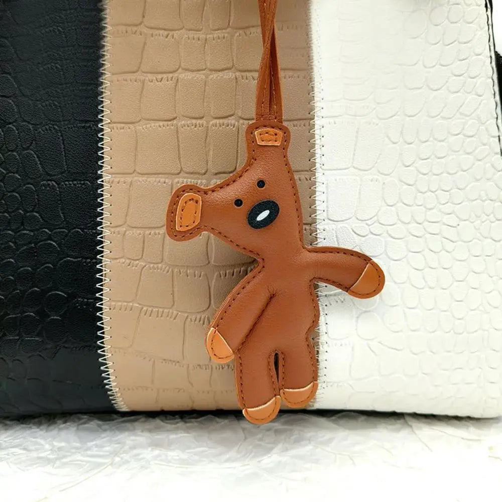 Keychain Bear PU Leather Mini Bag Charm Cute Gift Accessory