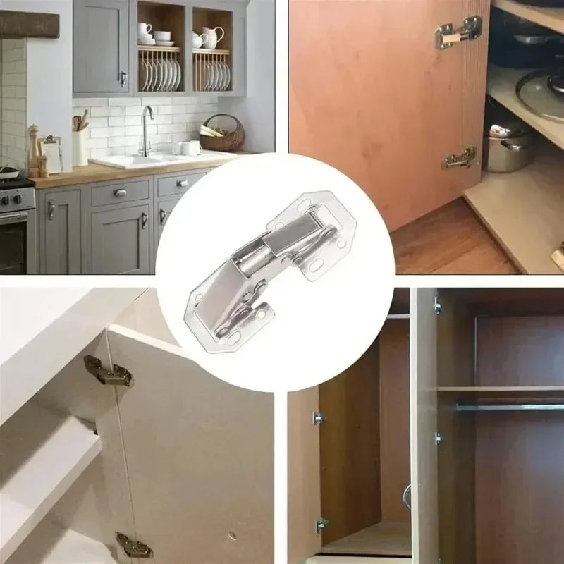 Steel Stainless Cabinet Hinges 90 Degree No-Drilling for Kitchen Furniture 10PCS