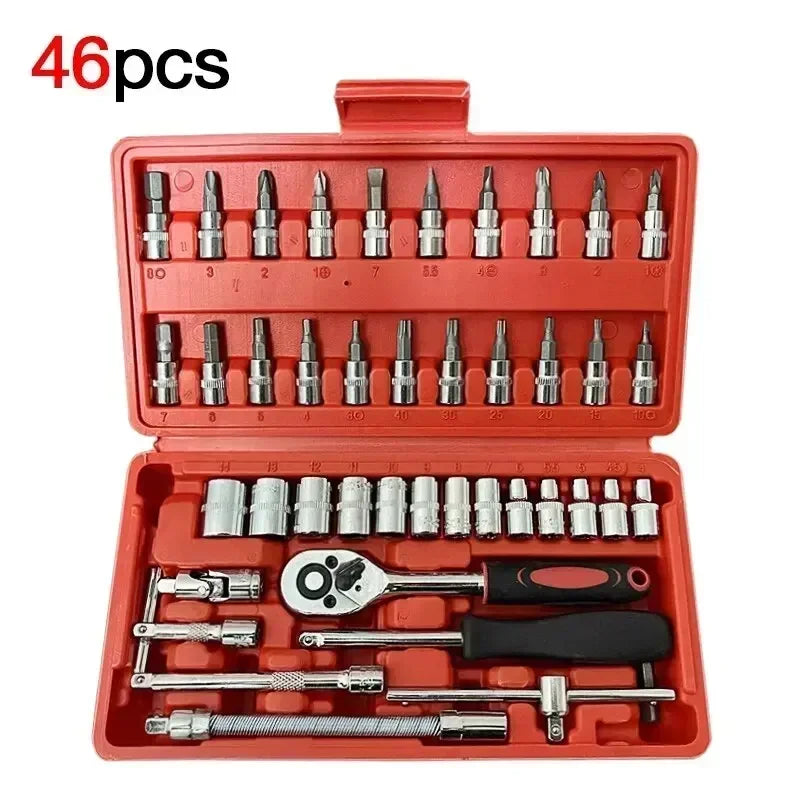 Metric Socket Wrench Kit - Household Tools Car Mechanic Kit with Ratchet and Adapters