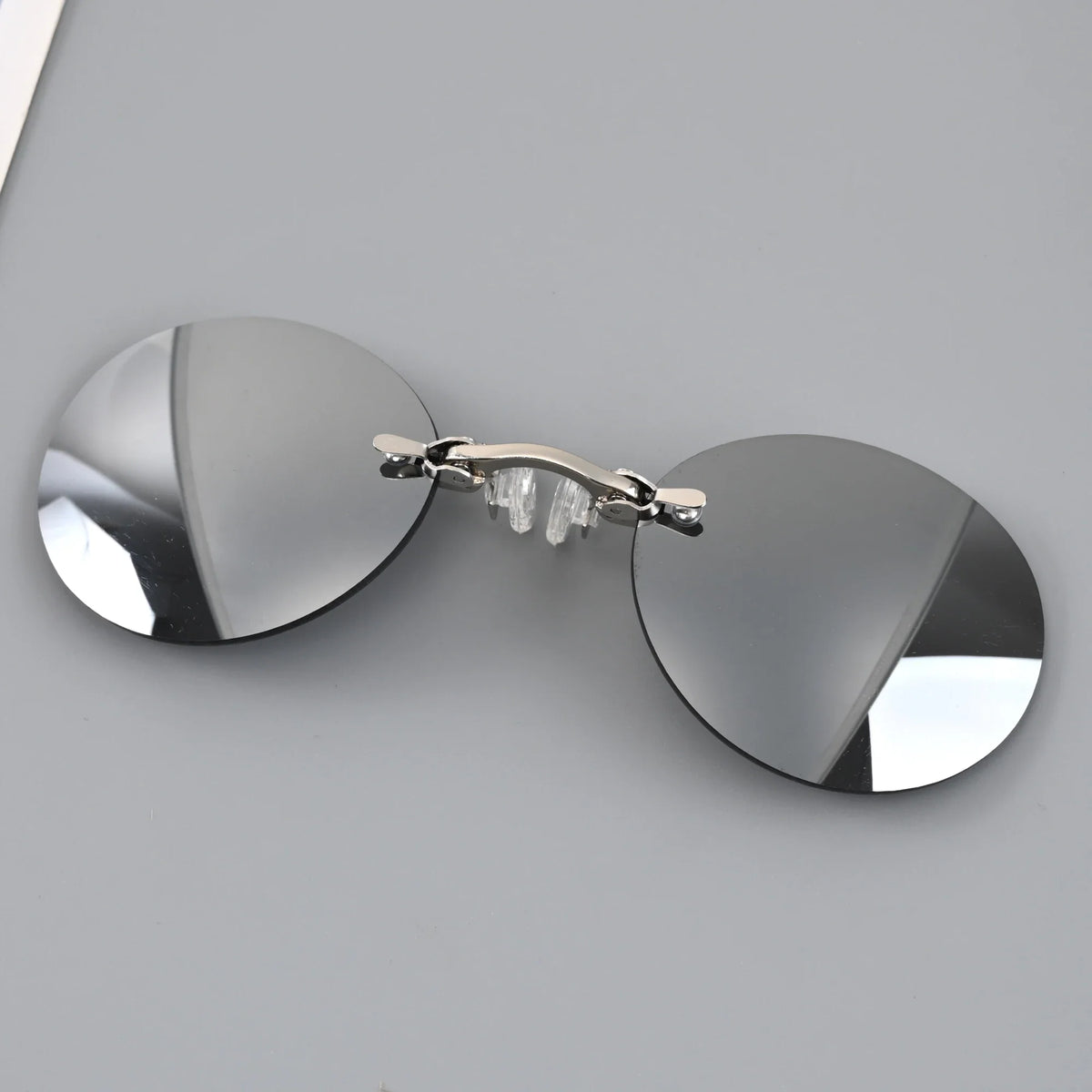 On Clip Nose Glasses UV400 Round Rimless Sunglasses Mini Frameless Vintage Men Eyewear