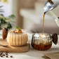 Heat-resistant Stripe Glass Coffee Mug 200ml with Wooden Handle for Latte, Milk, Tea
