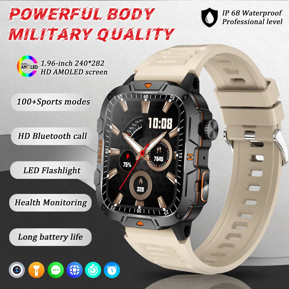 1.96 Inch AMOLED Display, 5ATM Water-Resistant, Bluetooth Call Fitness Tracker, Fall 2025 – Smartwatch Rugged Military Grade