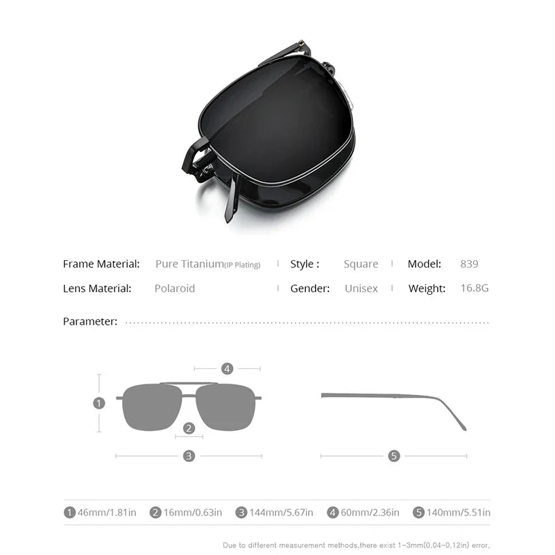 Sunglasses Polarized Titanium Folding Square Frame Ultralight Travel Eyewear Summer 2026 UV Protection