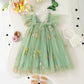 Light flowy girls' dress - knee-length tulle, floral print, polyester, for weddings