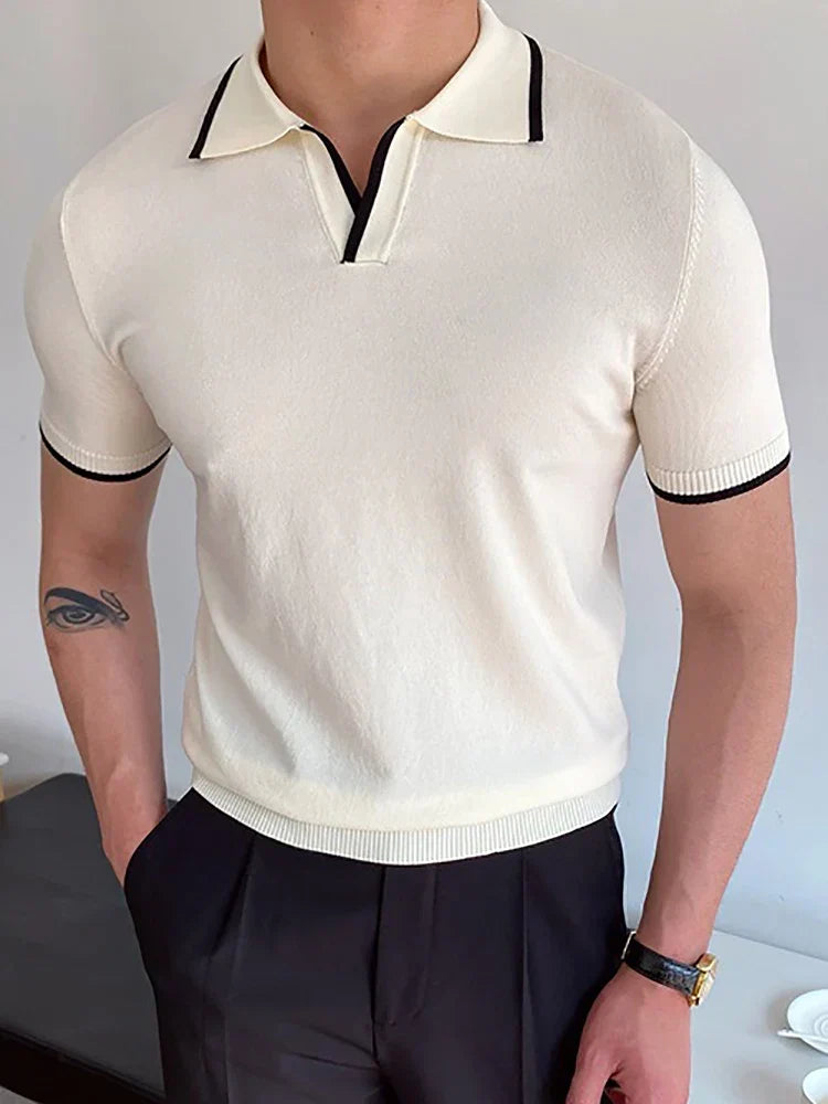 Variant image for Modern Cotton Patchwork Polo Shirt for Men, Short Sleeves, Breathable Fabric, Tailored Fit Golf Shirt-9