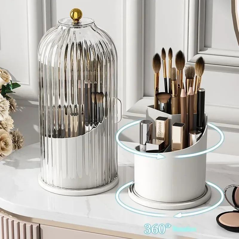 Cosmetic Rotatable Organiser - Transparent Dustproof Makeup Holder for Brushes & Lipsticks